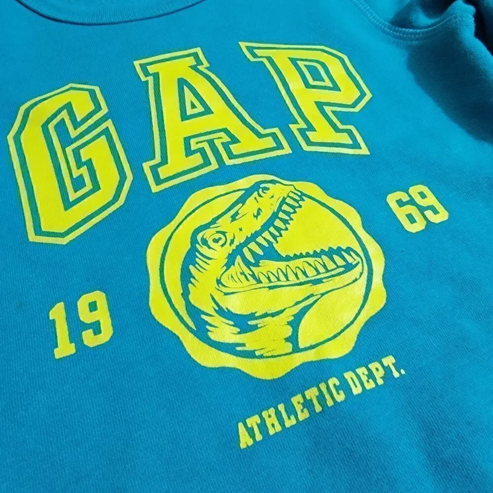 Gap Kids Dinosaur Sweatshirt Raptor T Rex Blue Fleece Yellow Decor Size 4